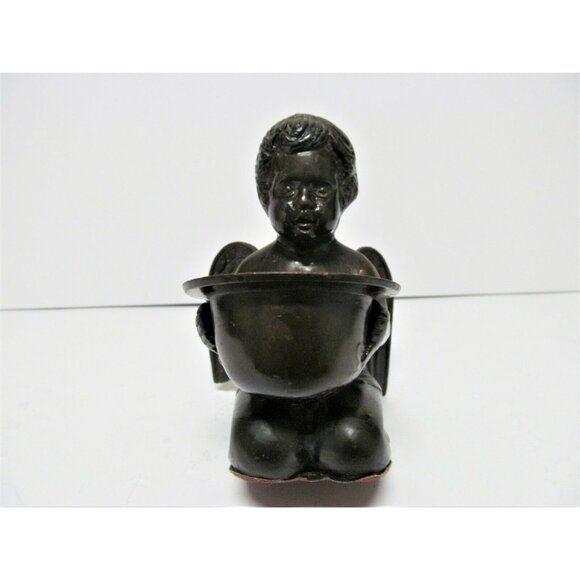 Vintage Bronze Cherub Angel Incense cone burner Candle holder Figurine - Picture 11 of 11